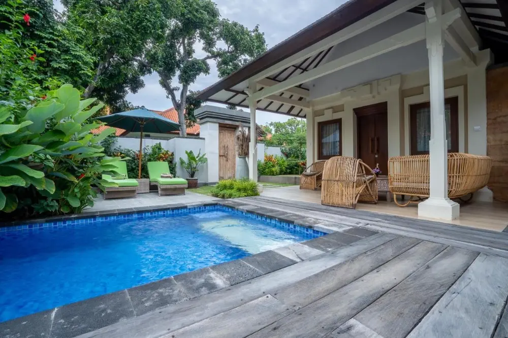 Perfect for sunbathing at New Sunari Lovina, a beach resort in Bali, the villa offers a pool and patio space.