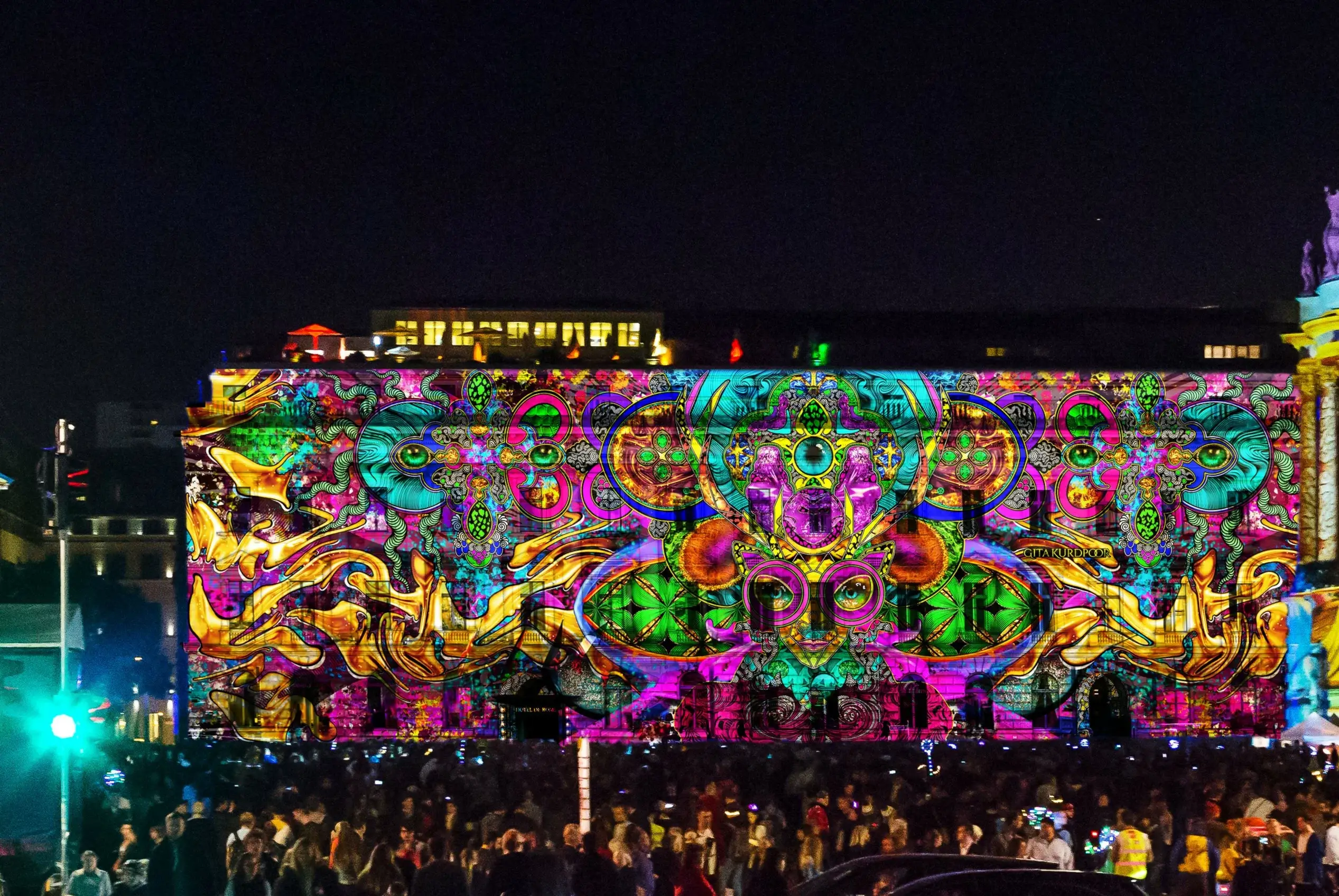 A colorful and stunning art show over the building of Hotel de Rome which is one of the best hotels for New Year’s Eve in Berlin.