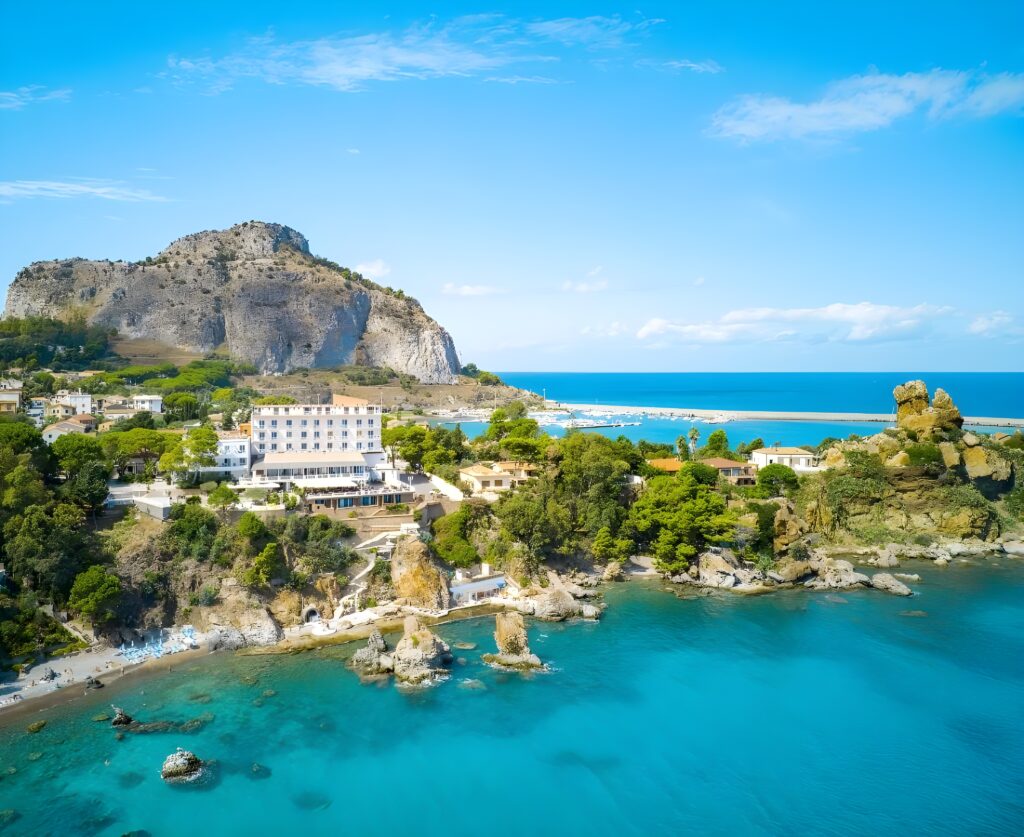 Stunning view of Hotel Kalura Cefalù, showcasing its natural beauty and luxury of this hotel with private beaches in Sicily.