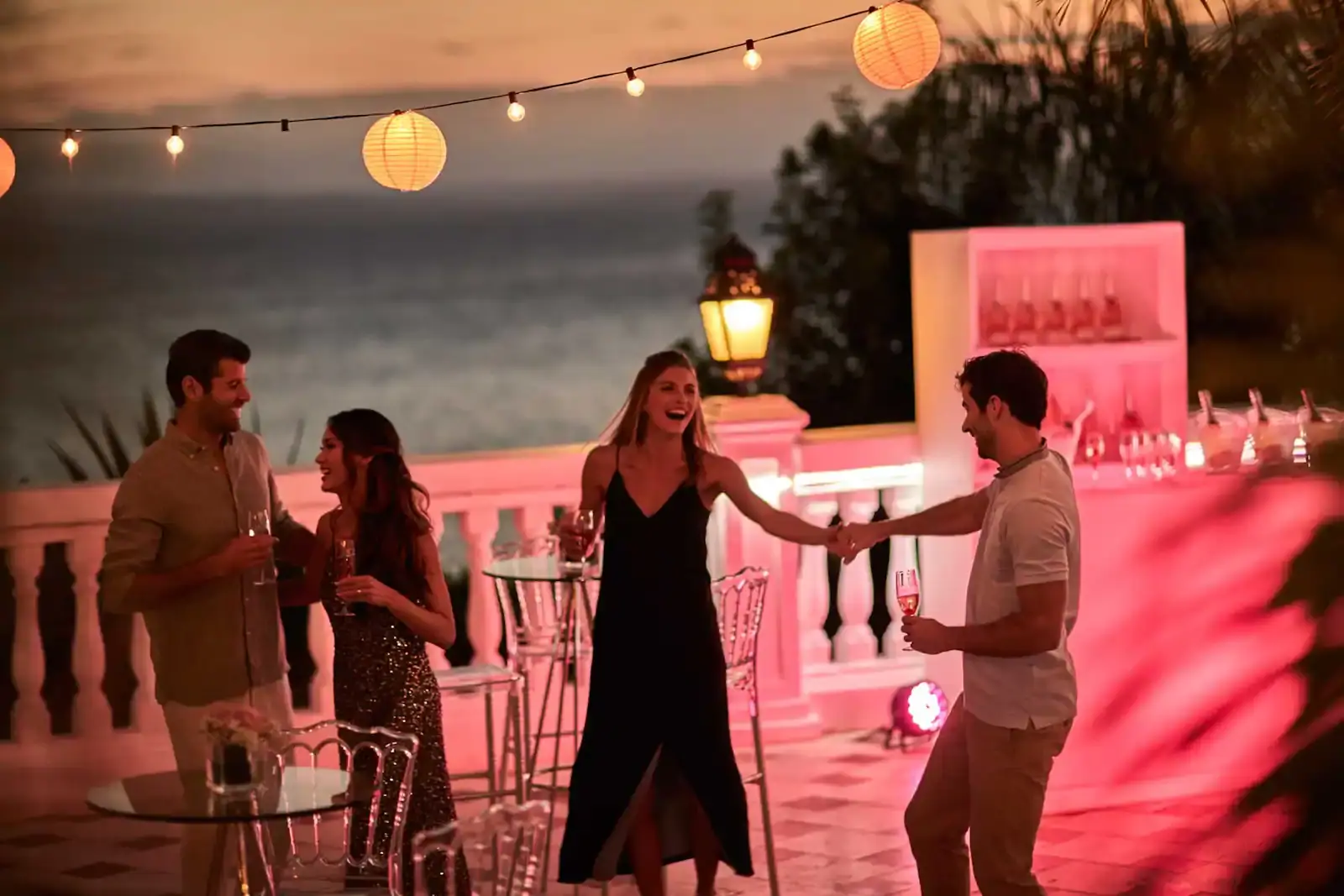 A fun beach party with friends, enjoying the sun at Bahia Principe Grand, one of the best party hotels in Tulum.