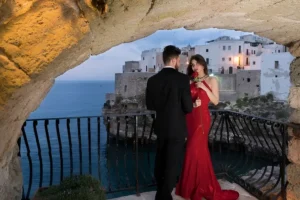 A couple enjoying a romantic night together at one of the best romantic hotels in Positano.