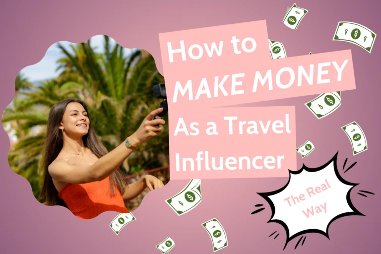 Infographic illustrating steps to earn money as a travel influencer, featuring tips and strategies for success.