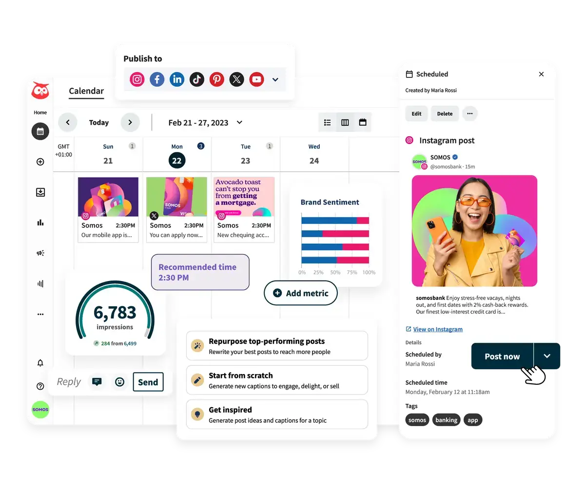 An illustration of the functions of Hootsuite’s hotel marketing tools for content organisation.