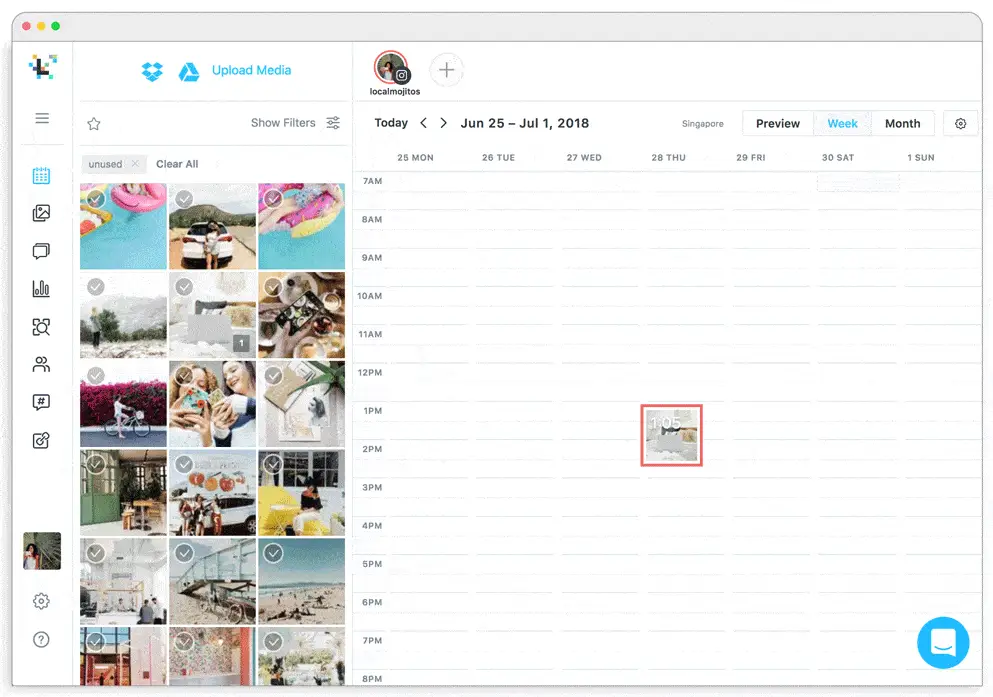 A screenshot of a posting schedule showcasing one of Instagram’s best practices: being consistent with posting.