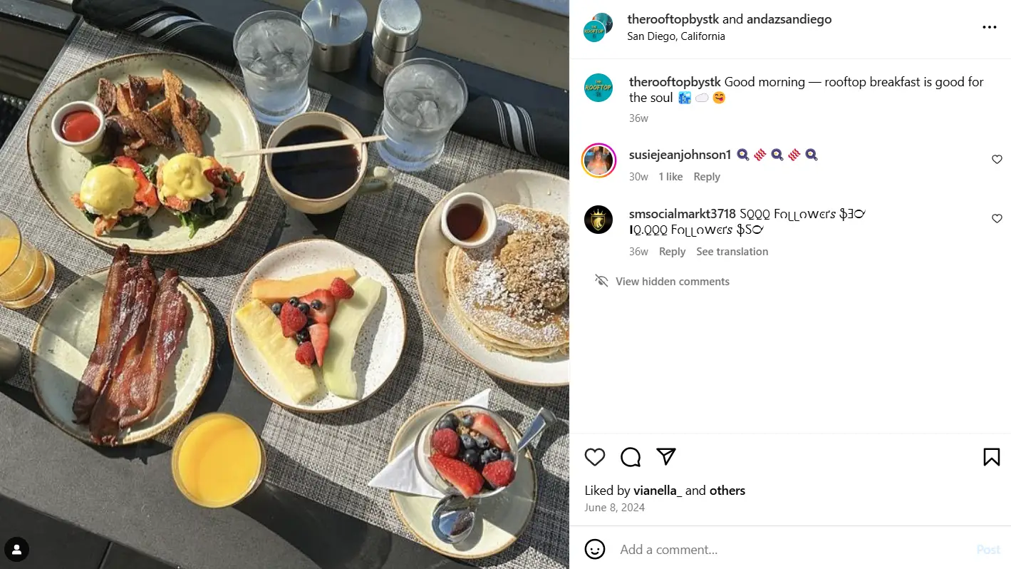 An image highlighting an Instagram post idea for hotels: food and beverage features.