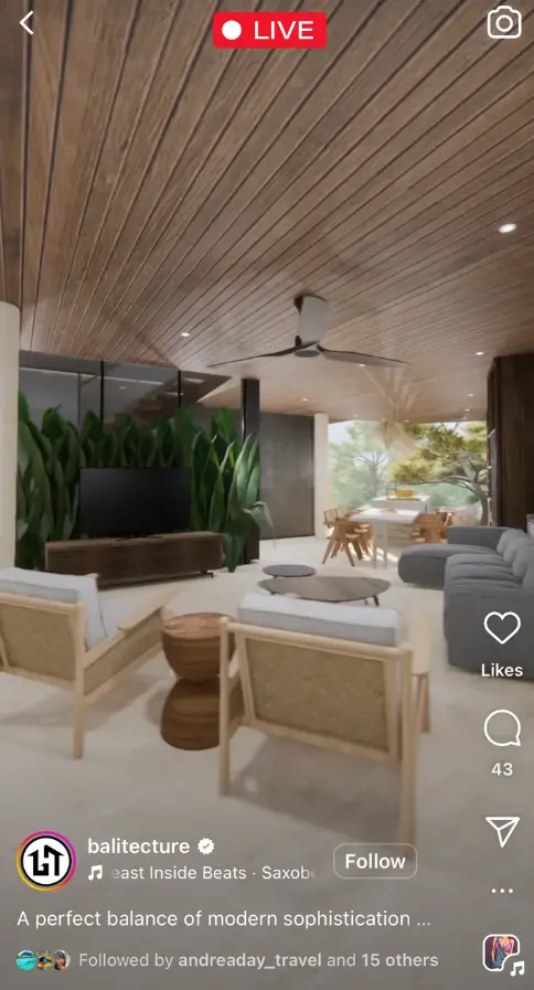 An image highlighting an Instagram post idea for hotels: live sessions and virtual tours.