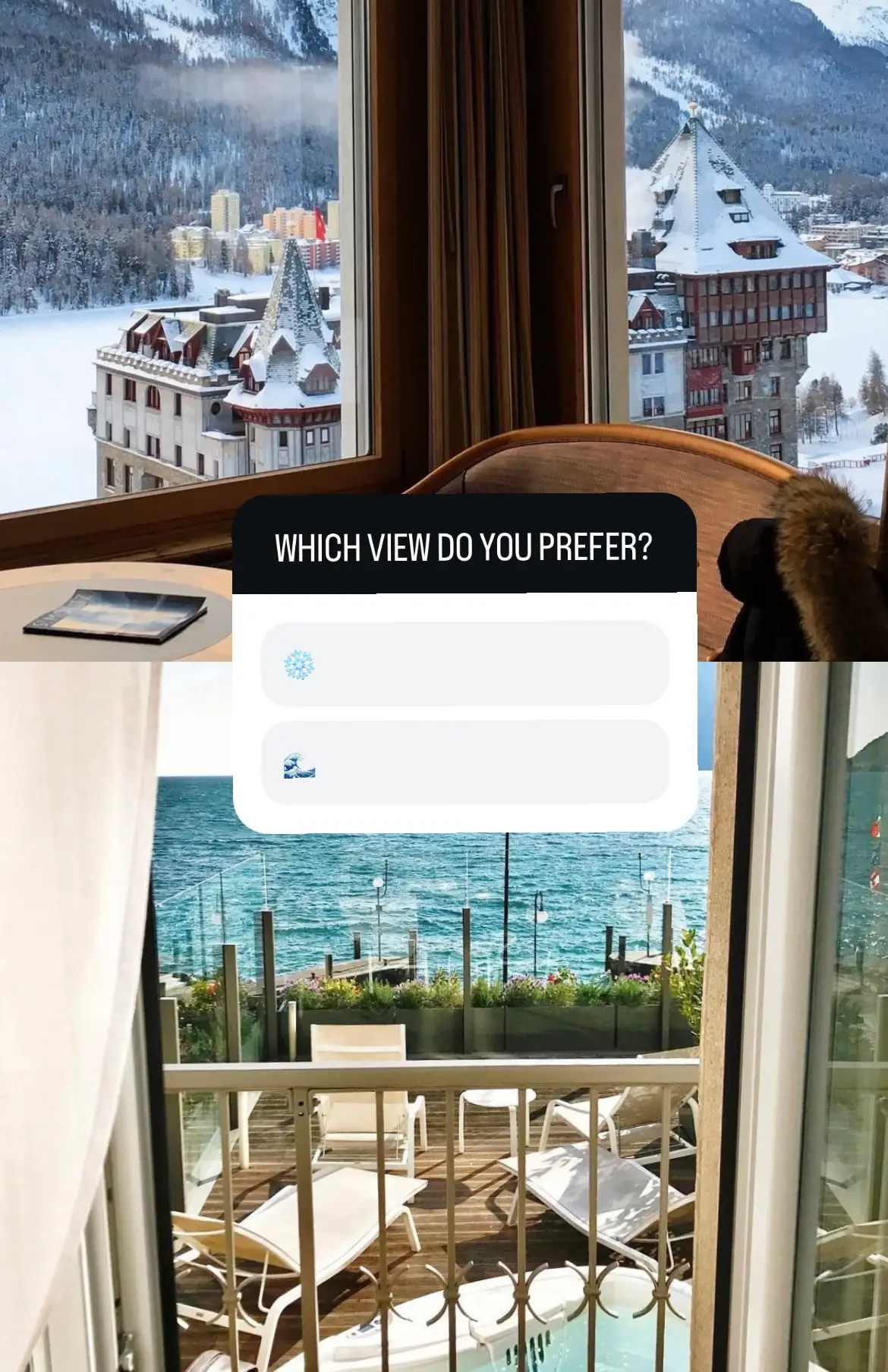 An image highlighting an Instagram post idea for hotels: polls and interactive stories.